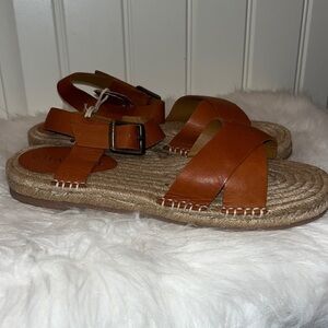 Fat Face UK Harper Jute Brown Leather Ankle Strap Sandal Size 38/7 New